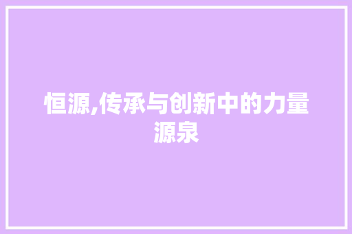 恒源,传承与创新中的力量源泉