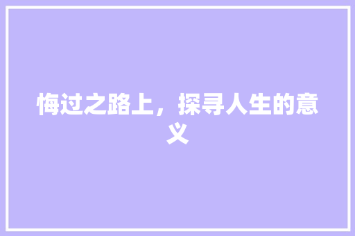 悔过之路上，探寻人生的意义