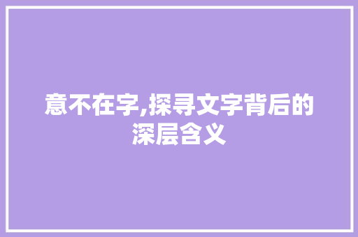 意不在字,探寻文字背后的深层含义