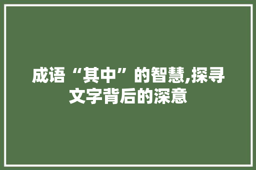成语“其中”的智慧,探寻文字背后的深意