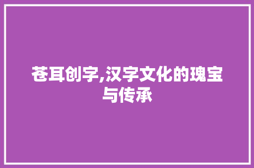 苍耳创字,汉字文化的瑰宝与传承 工作计划