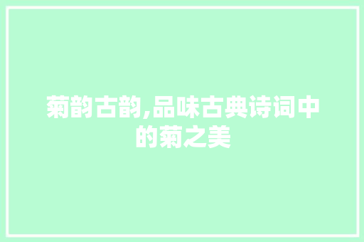 菊韵古韵,品味古典诗词中的菊之美