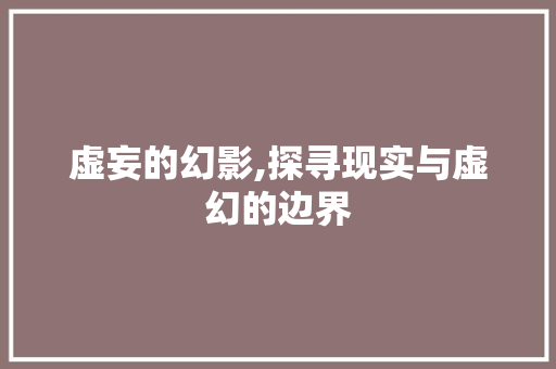 虚妄的幻影,探寻现实与虚幻的边界
