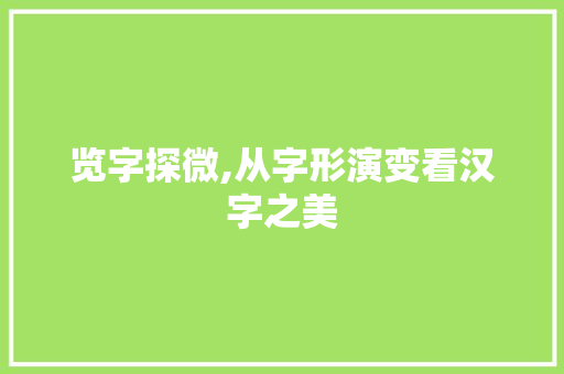 览字探微,从字形演变看汉字之美