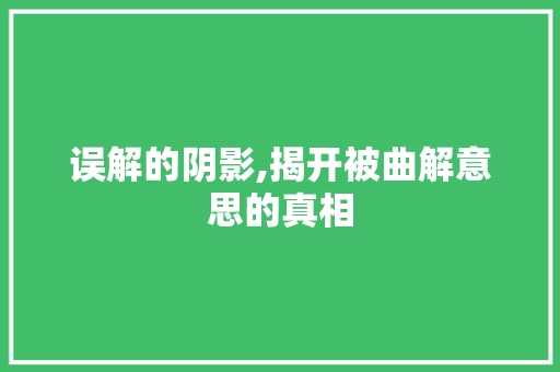 误解的阴影,揭开被曲解意思的真相