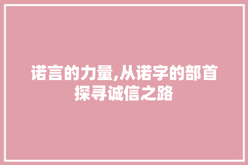 诺言的力量,从诺字的部首探寻诚信之路 工作计划