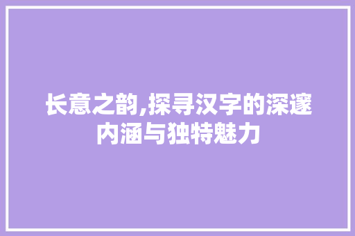 长意之韵,探寻汉字的深邃内涵与独特魅力
