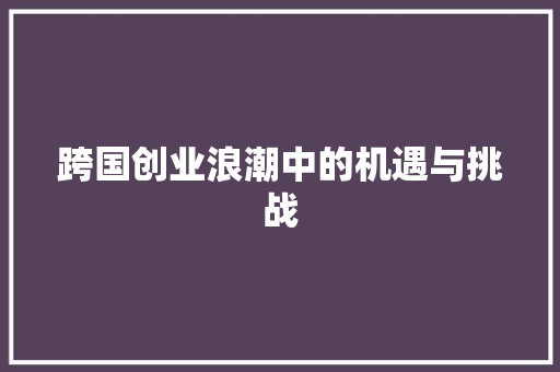 跨国创业浪潮中的机遇与挑战