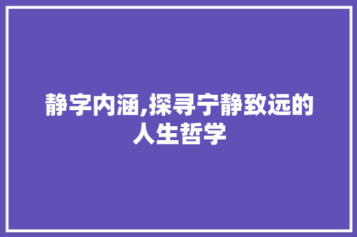 静字内涵,探寻宁静致远的人生哲学