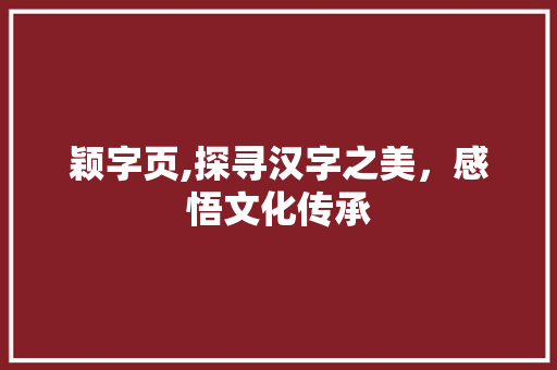 颖字页,探寻汉字之美，感悟文化传承