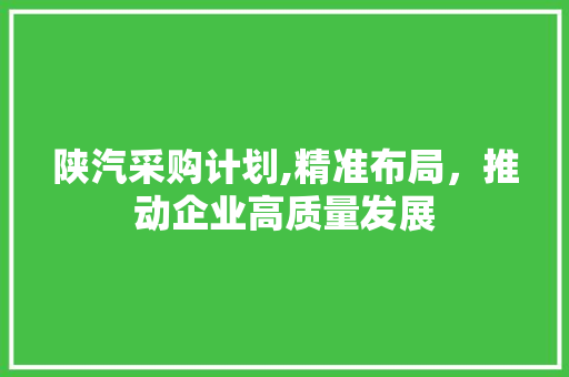 陕汽采购计划,精准布局，推动企业高质量发展 国学经典