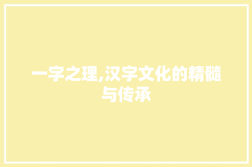 一字之理,汉字文化的精髓与传承