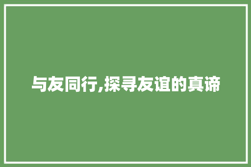 与友同行,探寻友谊的真谛