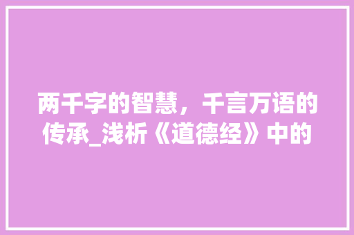 两千字的智慧，千言万语的传承_浅析《道德经》中的哲学思想