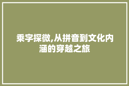 乘字探微,从拼音到文化内涵的穿越之旅 工作计划
