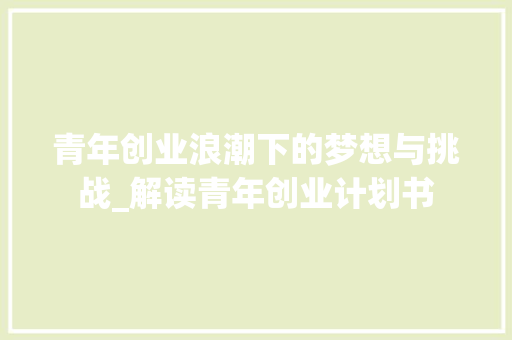 青年创业浪潮下的梦想与挑战_解读青年创业计划书