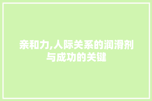 亲和力,人际关系的润滑剂与成功的关键