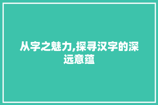 从字之魅力,探寻汉字的深远意蕴