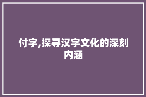 付字,探寻汉字文化的深刻内涵