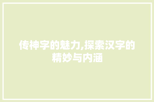 传神字的魅力,探索汉字的精妙与内涵