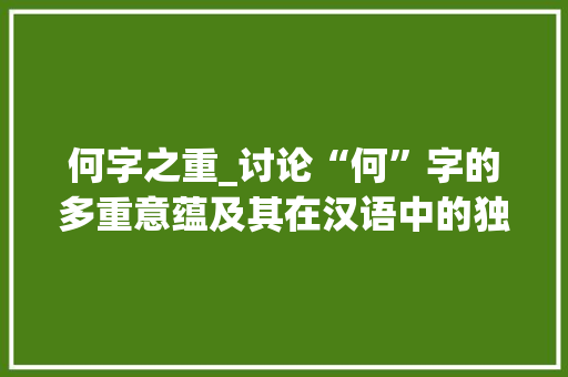 何字之重_讨论“何”字的多重意蕴及其在汉语中的独特地位