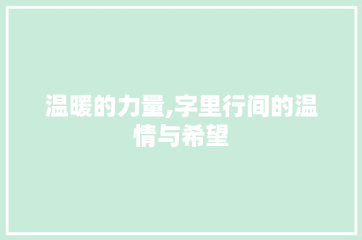温暖的力量,字里行间的温情与希望
