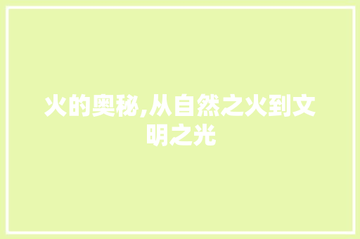 火的奥秘,从自然之火到文明之光