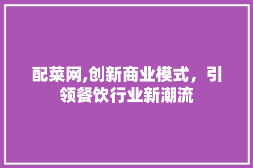 配菜网,创新商业模式，引领餐饮行业新潮流