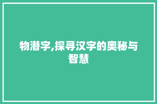 物潜字,探寻汉字的奥秘与智慧