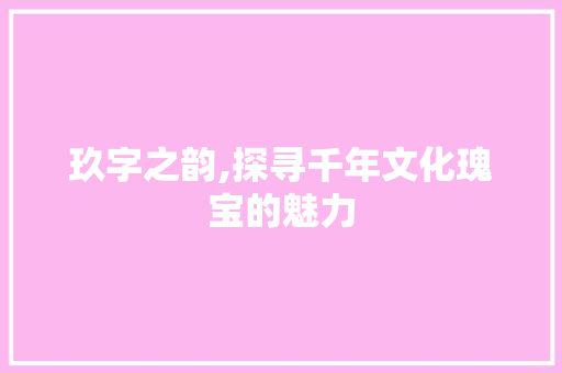 玖字之韵,探寻千年文化瑰宝的魅力