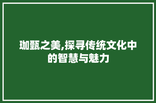 珈甄之美,探寻传统文化中的智慧与魅力