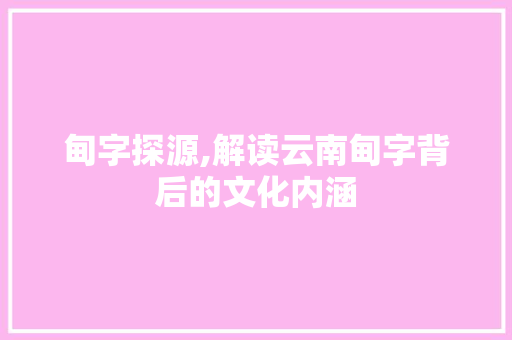 甸字探源,解读云南甸字背后的文化内涵