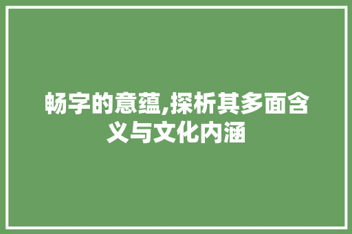 畅字的意蕴,探析其多面含义与文化内涵 工作总结