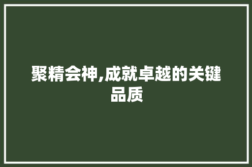 聚精会神,成就卓越的关键品质 国学经典