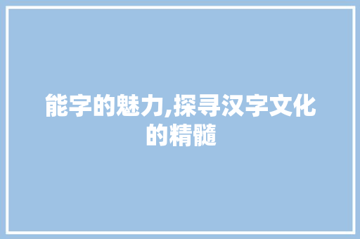 能字的魅力,探寻汉字文化的精髓