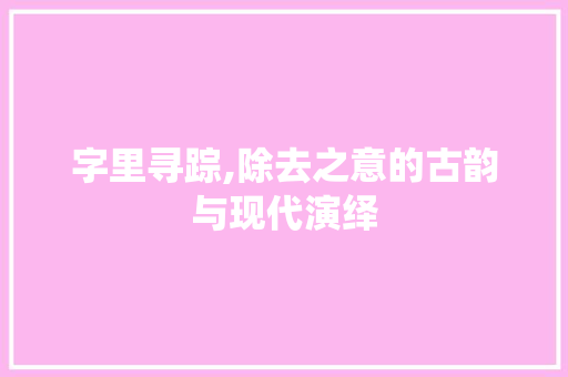 字里寻踪,除去之意的古韵与现代演绎 工作计划