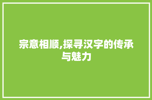 宗意相顺,探寻汉字的传承与魅力