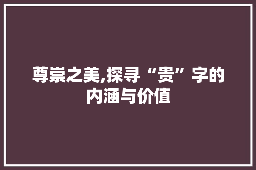 尊崇之美,探寻“贵”字的内涵与价值