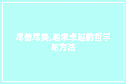 尽善尽美,追求卓越的哲学与方法