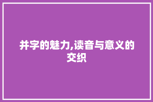 并字的魅力,读音与意义的交织