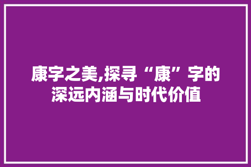 康字之美,探寻“康”字的深远内涵与时代价值