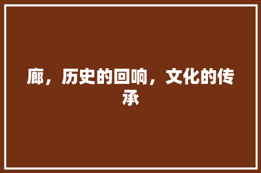 廊，历史的回响，文化的传承