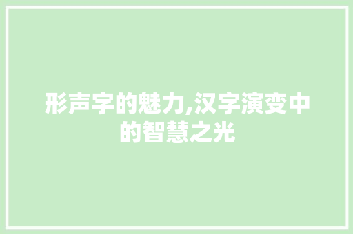 形声字的魅力,汉字演变中的智慧之光