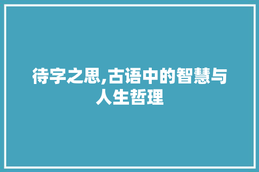 待字之思,古语中的智慧与人生哲理 演讲稿