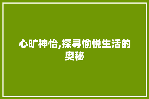 心旷神怡,探寻愉悦生活的奥秘