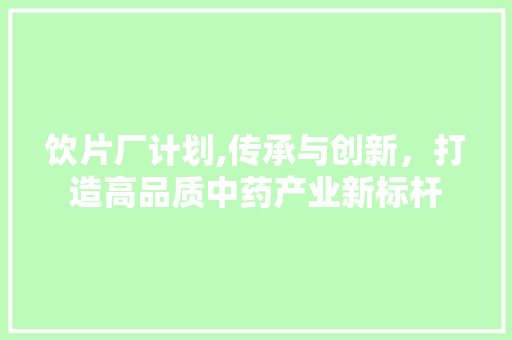 饮片厂计划,传承与创新，打造高品质中药产业新标杆