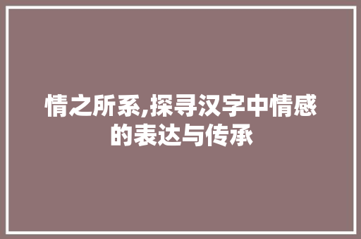 情之所系,探寻汉字中情感的表达与传承 个人简历