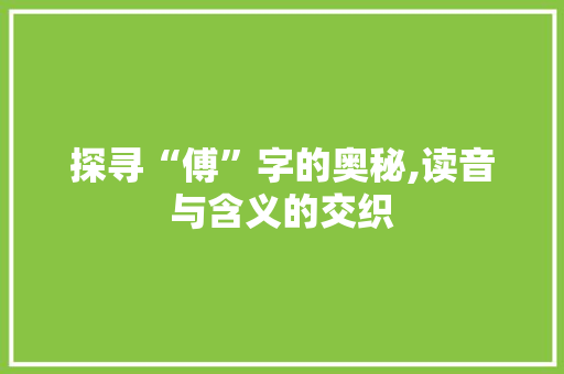 探寻“傅”字的奥秘,读音与含义的交织