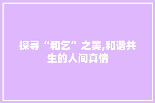 探寻“和乞”之美,和谐共生的人间真情