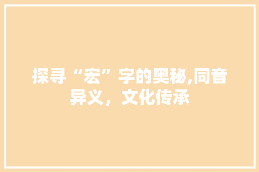 探寻“宏”字的奥秘,同音异义，文化传承